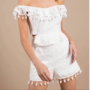 Moon River Eyelet Pom Romper